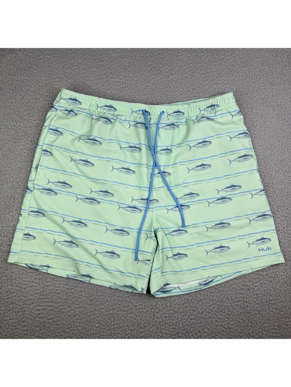 Huk Board Shorts Mens Sz XL Green Fishing Performance Linerless Swim Trunks